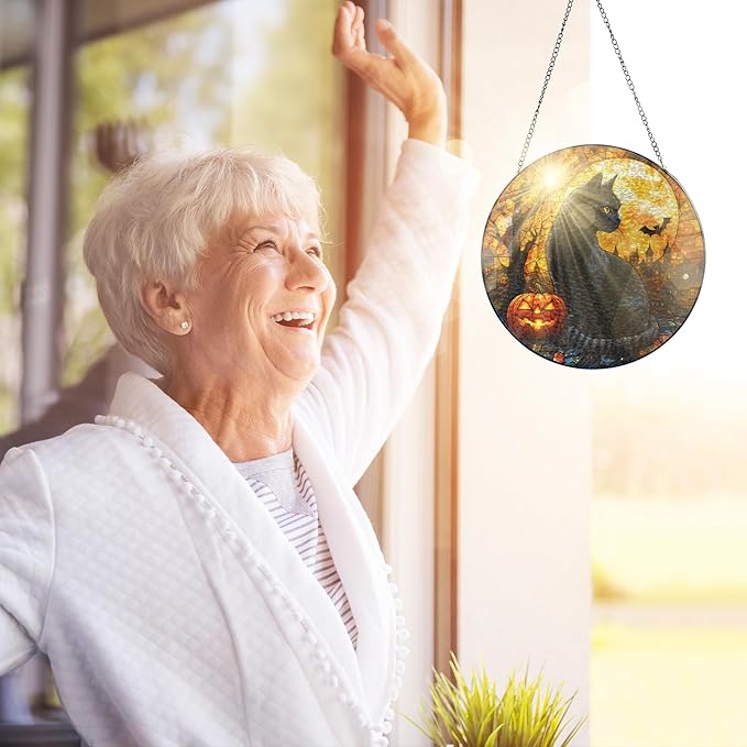 FLAGWIX Halloween Decorations Indoor - Stained Glass Window Hanging