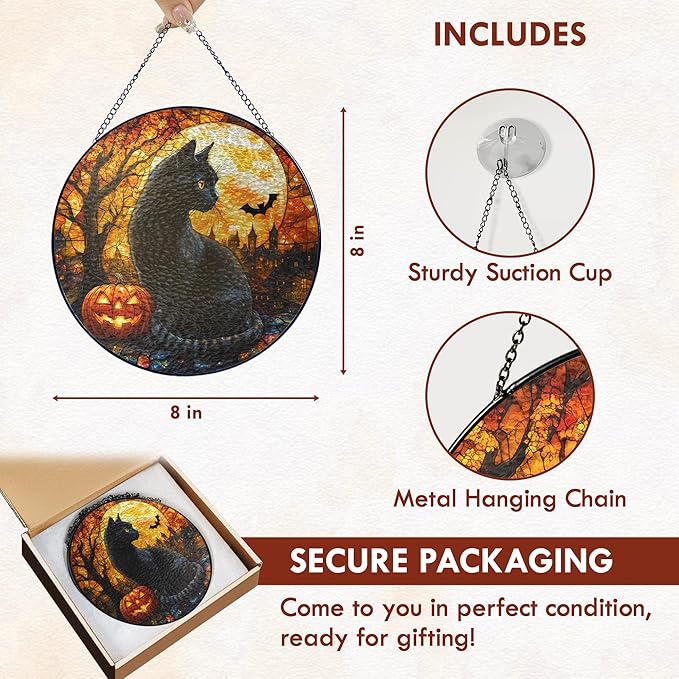 FLAGWIX Halloween Decorations Indoor - Stained Glass Window Hanging