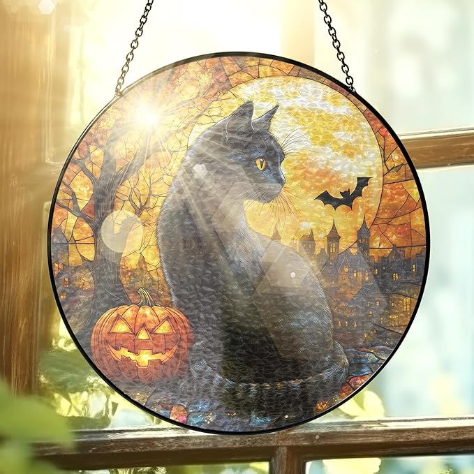 FLAGWIX Halloween Decorations Indoor - Stained Glass Window Hanging