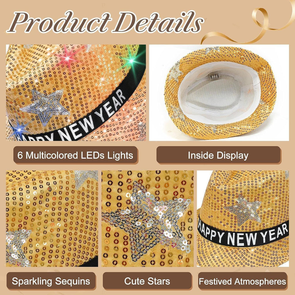 3 Pack Happy New Years Hats Sequin